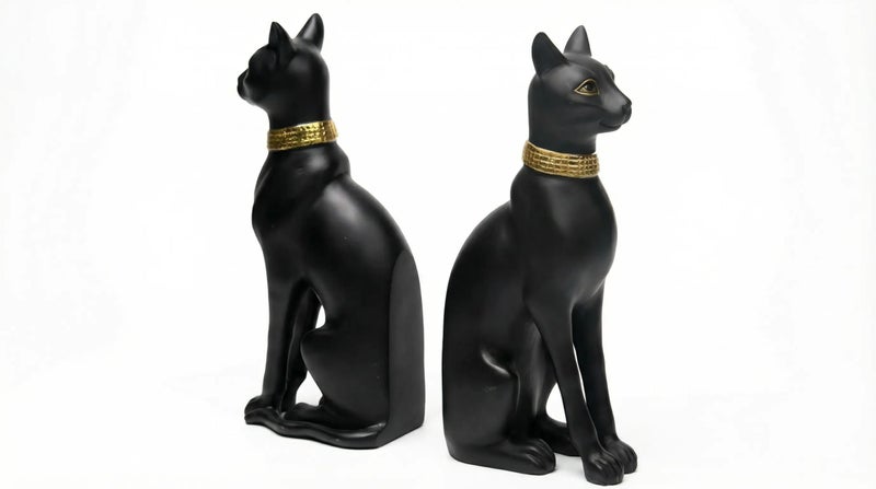 Comfy Hour 9" Egyptian Black Cat Bastet Bookends, Unique Decorative Ancient Goddess Statues for Shelves, Cat Book Ends, Vintage Ancient Novelty Home Office Decor, 1 Pair, Cat Lover Gift, Bast, Pharaoh - Image 1